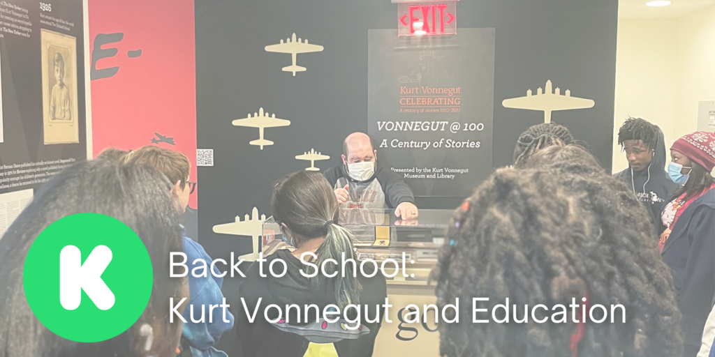 Image of curator Chris Lafave giving a tour to students on our third floor at the Slaughterhouse-Five exhibit